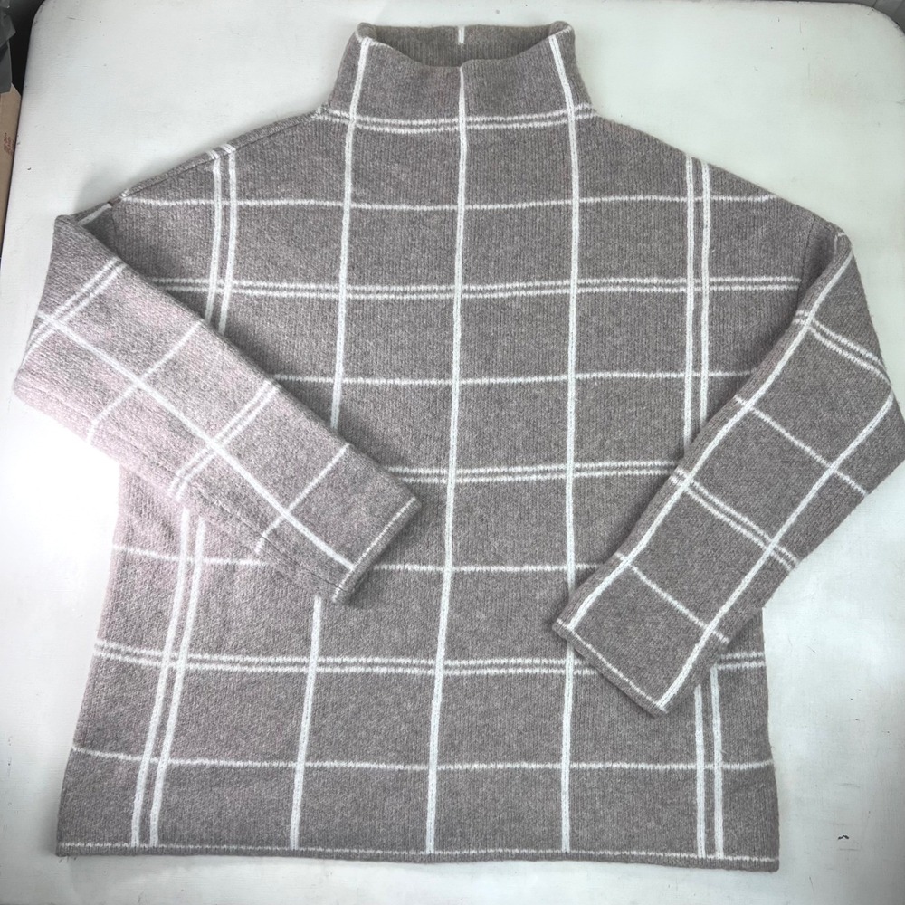 Beige Wool Plaid Mock Neck Pullover Sweater Large Christian‎ Siriano New York